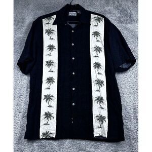 Windham Pointe Mens Button‎ Down Shirt Size M BlackPalm Trees Hawaiian